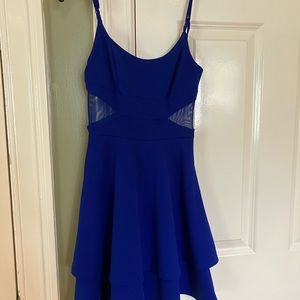 Blue short dress with spaghetti straps, zipper and cutouts size 0